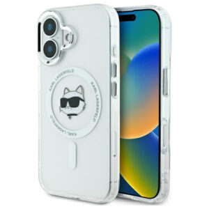 Karl Lagerfeld MagSafe dėklas iPhone 16 Plus – baltas