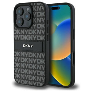 DKNY ekologiškos odos dėklas iPhone 16 Pro – juodas