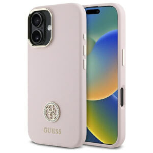 Guess silikoninis dėklas iPhone 16 – šviesiai rožinis