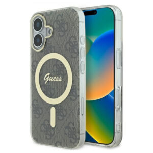 Guess MagSafe dėklas iPhone 16 Plus – rudas