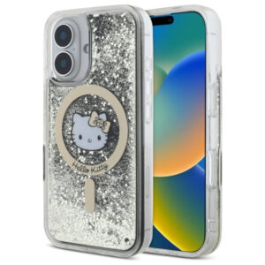 Hello Kitty MagSafe dėklas iPhone 16 – juodai auksinis