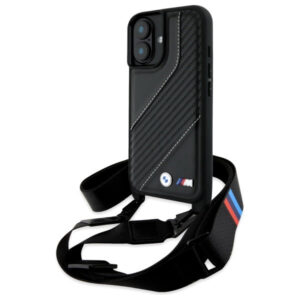 BMW M Edition Carbon Stripe & Strap dėklas iPhone 16 Plus – juodas