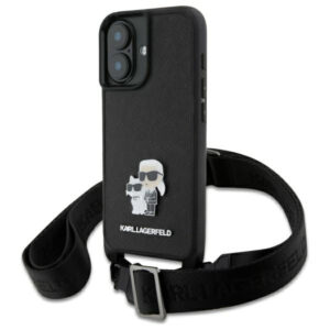 Karl Lagerfeld Saffiano dėklas iPhone 16 – juodas