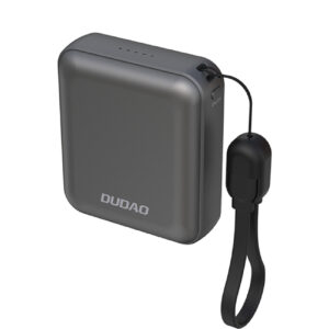 Dudao išorinė baterija K22+ itin kompaktiška 10000mAh 22.5W USB-C su pakabuku / laidu - pilka