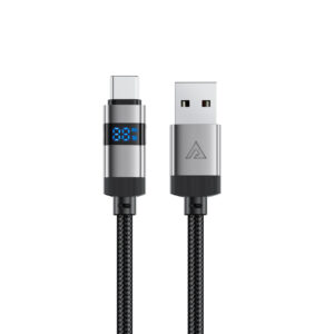 Acefast C15-04 USB-A – USB-C Kabelis su ekranu 480 Mb/s 66W 1,2 m – juodas