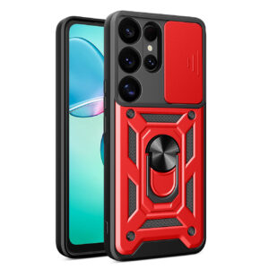 Hybrid Armor Camshield dėklas Samsung Galaxy S25 Ultra – raudonas