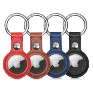 Apple AirTag PU odinis dėklas - juodas, rudas, raudonas, mėlynas - 4 vnt