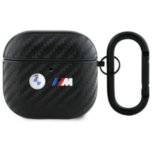 BMW AirPods 4 dėklas Carbon Double Metal Logo – juodas
