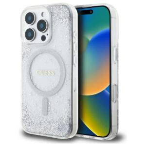 Guess MagSafe dėklas iPhone 16 Pro – sidabrinis