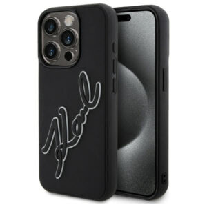 Karl Lagerfeld 3D Rubber Signature dėklas iPhone 15 Pro – juodas