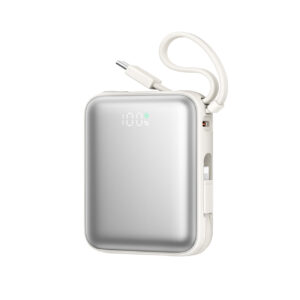 Joyroom išorinė baterija JR-PBF27 10000mAh 22.5W su integruotais USB-C ir Lightning laidais - baltas