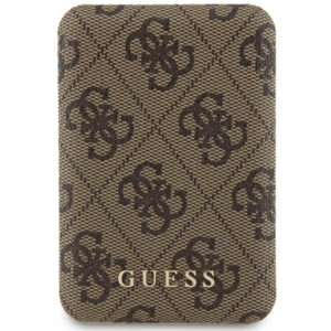 Guess indukcinė išorinė baterija 15W GUPB5FP4EMGW 5000mAh rudas/rudas 4G Leather Metal Logo MagSafe