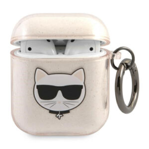 Karl Lagerfeld blizgus AirPods 1/2 dėklas – auksinis