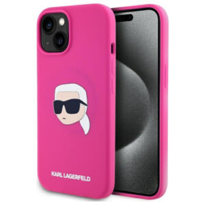 Karl Lagerfeld silikoninis MagSafe dėklas iPhone 15 – fuksija