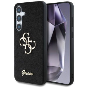 Guess Fixed Glitter Big 4G Metal Logo dėklas Samsung Galaxy S25, juodas -- Samsung Galaxy S25