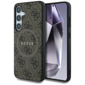 Guess odinis MagSafe dėklas Samsung Galaxy S25 – rudas