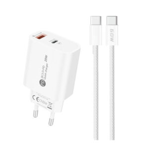 A6MaxL sieninis įkroviklis 20W USB-A USB-C su USB-C - USB-C 1m laidu - baltas
