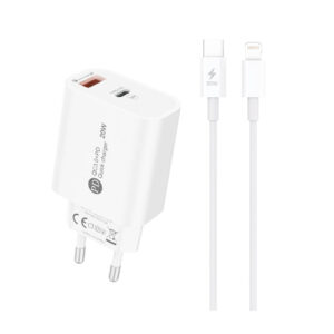 A6MaxL sieninis įkroviklis 20W USB-A USB-C su 1m USB-C - Lightning laidu - baltas