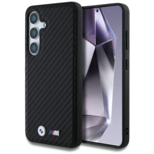 BMW Leather Carbon MagSafe dėklas Samsung Galaxy S25 – juodas