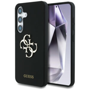 Guess Silicone Big 4G Logo Bottom Script dėklas, skirtas Samsung Galaxy S25 - juodas