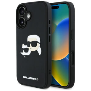 Karl Lagerfeld 3D Rubber Double Heads dėklas iPhone 16 – juodas