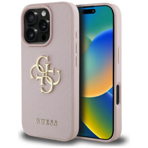 Guess Grained 4G dėklas iPhone 16 Pro – rožinis
