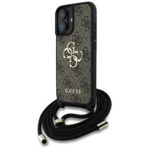 Guess 4G dėklas su dirželiu iPhone 16 – rudas