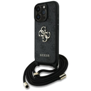 Guess 4G dėklas su dirželiu iPhone 16 Pro – juodas