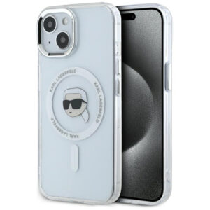 Karl Lagerfeld MagSafe dėklas iPhone 15 Plus – baltas