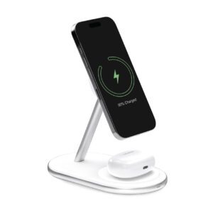 2in1 Puro Mag Station belaidė įkrovimo stotelė telefonui ir ausinėms - balta