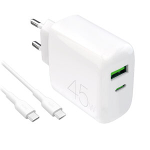Puro Daily Prolite 45W USB-C USB-A Power Delivery įkroviklis su USB-C laidu - baltas