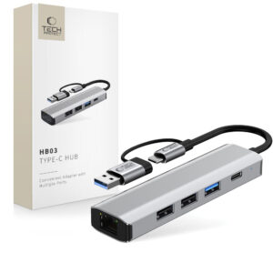 Tech-Protect HB03 HUB adapteris 5in1 USB-C + USB2.0 + USB3.0 + RJ45 - pilkas -- USB Adapters