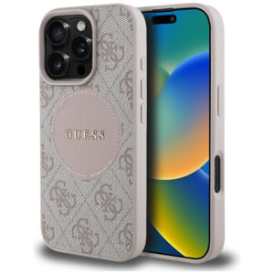 Guess MagSafe dėklas iPhone 16 Pro – rožinis