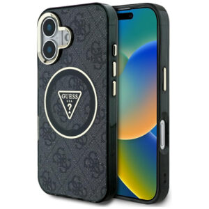 Guess IML Metal Glitter MagSafe dėklas iPhone 16 – juodas