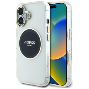 Guess IML MagSafe dėklas iPhone 16 – juodas