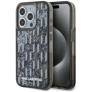 Karl Lagerfeld dėklas iPhone 15 Pro – juodas, blizgučiai