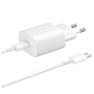 Samsung 25W EP-TA800EWE USB-C sieninis įkroviklis su Samsung EP-DA705BWE USB-C / USB-C laidu (replacement packaging) - baltas