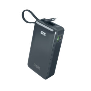 SBS išorinė baterija 10000 mAh 20W su integruotu USB-C laidu ir skaitmeniniu ekranu tamsiai pilka