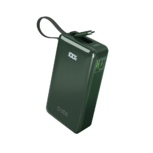 SBS išorinė baterija 10000 mAh 20W su integruotu USB-C laidu ir skaitmeniniu ekranu žalia