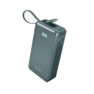 SBS išorinė baterija 10000 mAh 20W su integruotu USB-C laidu ir skaitmeniniu ekranu pilka
