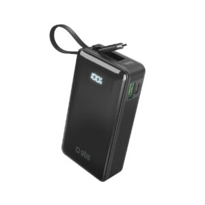 SBS išorinė baterija 10000 mAh 20W su integruotu USB-C laidu ir skaitmeniniu ekranu juoda