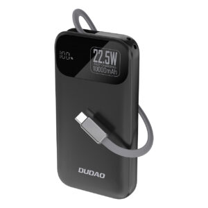 Dudao Išorinė baterija K31 10000 mAh 22.5W PD su integruotu laidu - juodas
