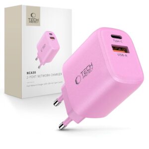 Tech-Protect NCA30 PD 30W QC3.0 USB-A / USB-C sieninis įkroviklis - rožinis -- Cell phone chargers