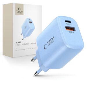 Tech-Protect NCA30 PD 30W QC3.0 USB-A / USB-C sieninis įkroviklis - mėlynas -- Cell phone chargers