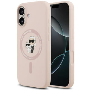 Karl Lagerfeld silikoninis Karl&Choupette žiedas MagSafe Dėklas, skirtas iPhone 17 - Pink