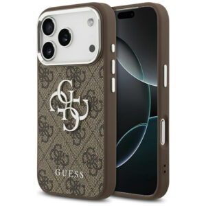 Guess 4G dėklas iPhone 17 Pro – rudas/sidabrinis