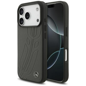 Mercedes Leather Large Laurel Leave MagSafe dėklas iPhone 17 Pro - Juodas ir Pilkas -- iPhone 17 Pro