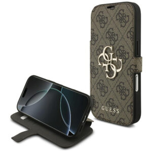 Guess Book 4G Metal Logo dėklas iPhone 17 Pro – rudas