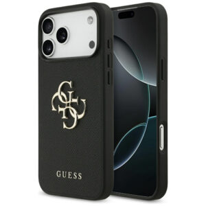 Guess Grained Big 4G & Classic Logo dėklas, skirtas iPhone 17 Pro Max - juodas