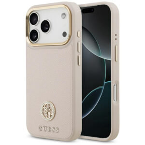 Guess Grained Strass Logo MagSafe dėklas, skirtas iPhone 17 Pro - rožinis